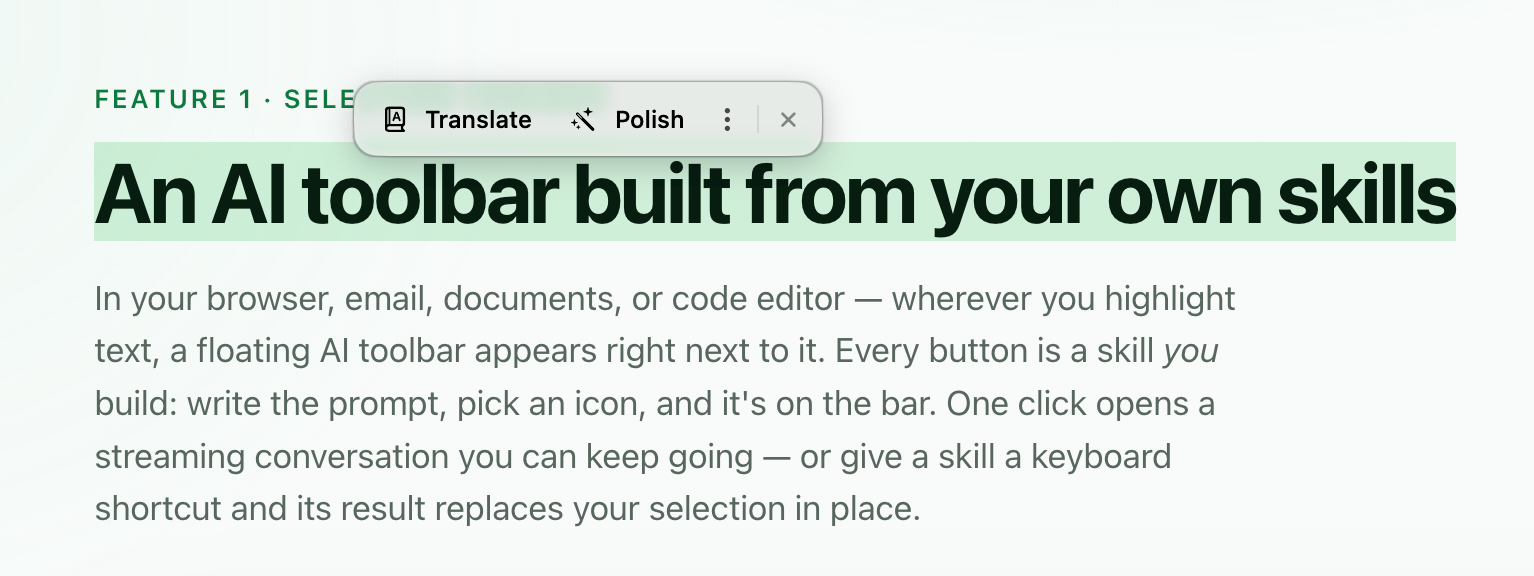 The selection toolbar next to selected text.